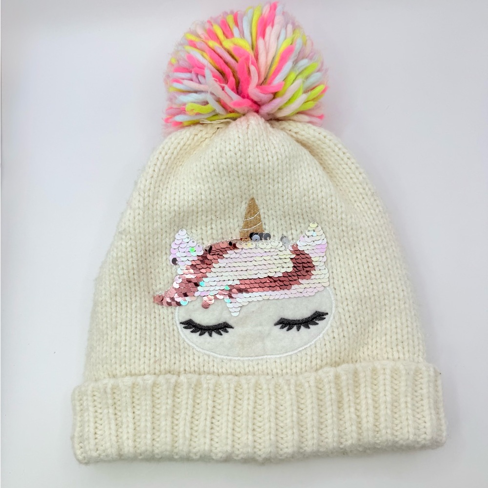 Unicorn Kids Knit Beanie Winter Hat with Pom Pom 5y-8y
